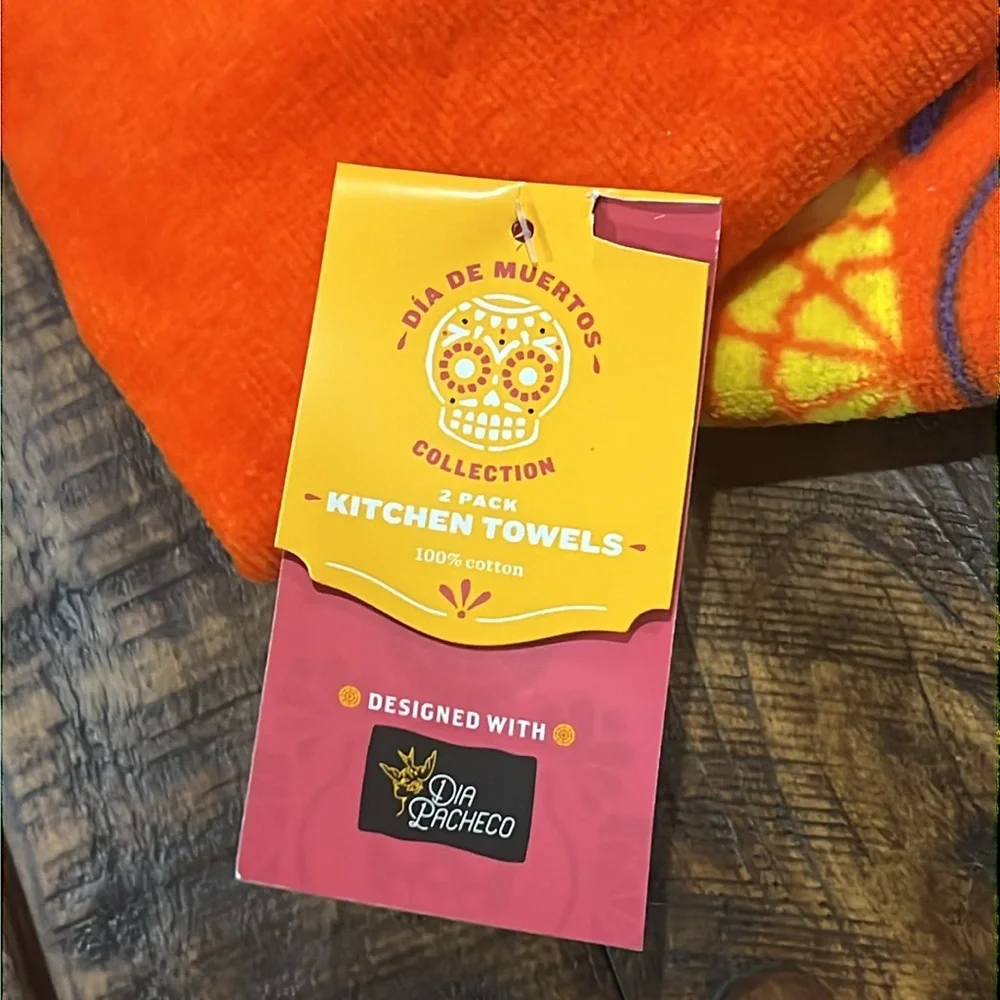 Halloween Orange Sugar Skull Kitchen Towels set